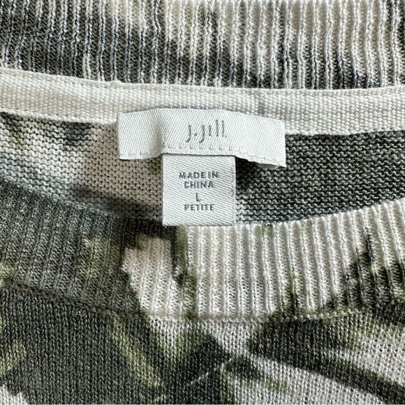 J. Jill Olive Green Palm Leaf Linen Modal Blend Lightweight Sweater Boxy Size LP - Picture 2 of 8